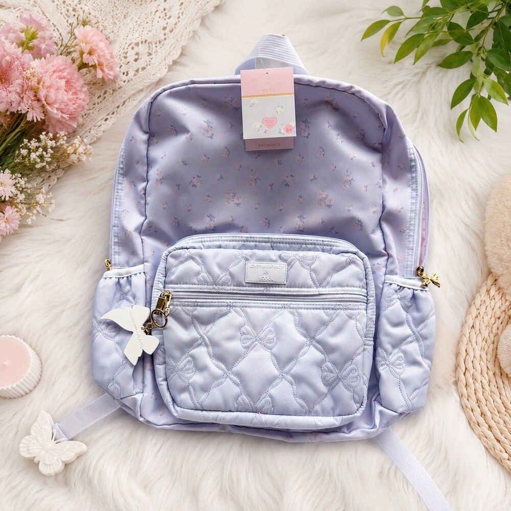 LoveShackFancy Yoobi Everblooming Rosettes Ditsy Backpack Breezy Blue NWT